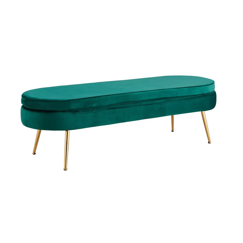 Ovaler Sitzpouf in Bankform – Samtoptik, Grün/Gold, 142 cm
