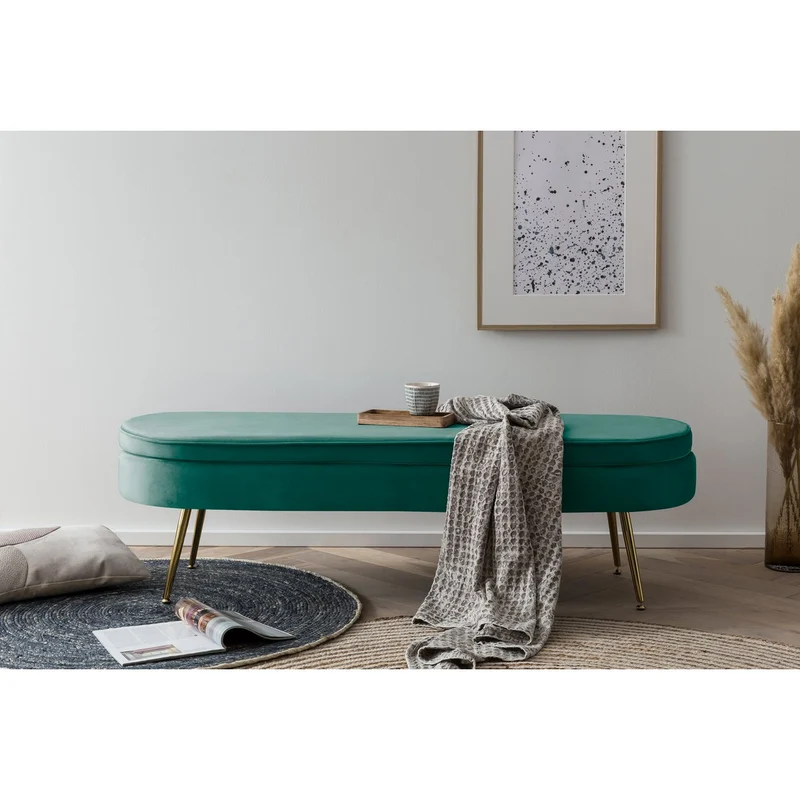 Ovaler Sitzpouf in Bankform – Samtoptik, Grün/Gold, 142 cm