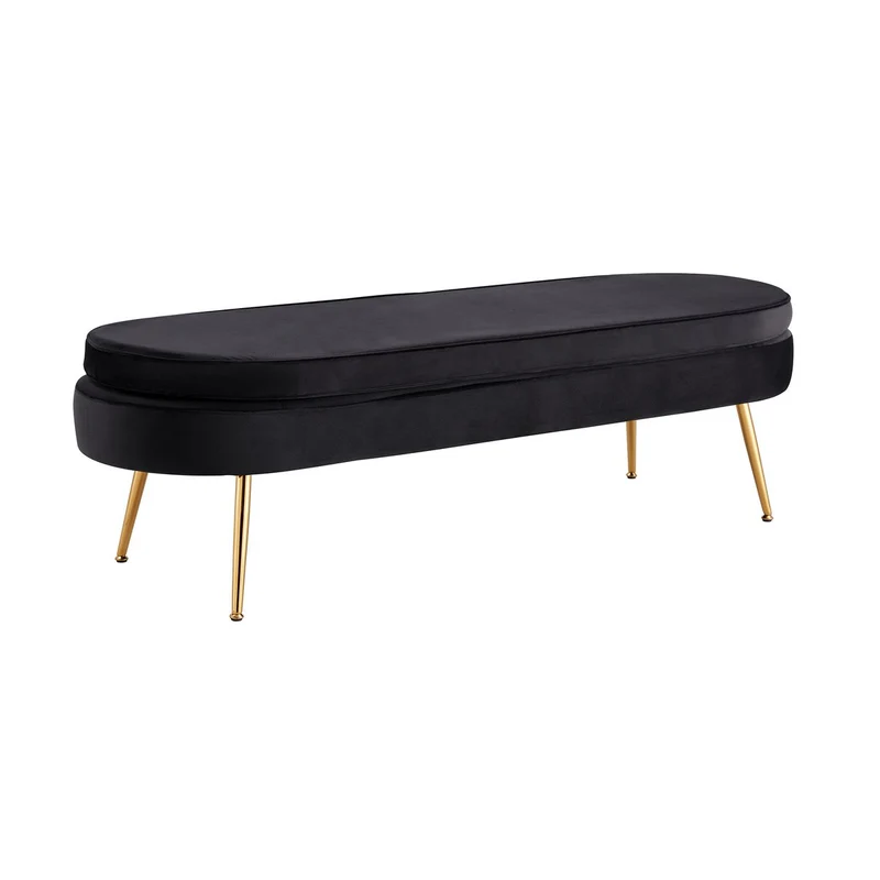Ovaler Sitzpouf in Bankform – Samtoptik, Schwarz/Gold, 142 cm