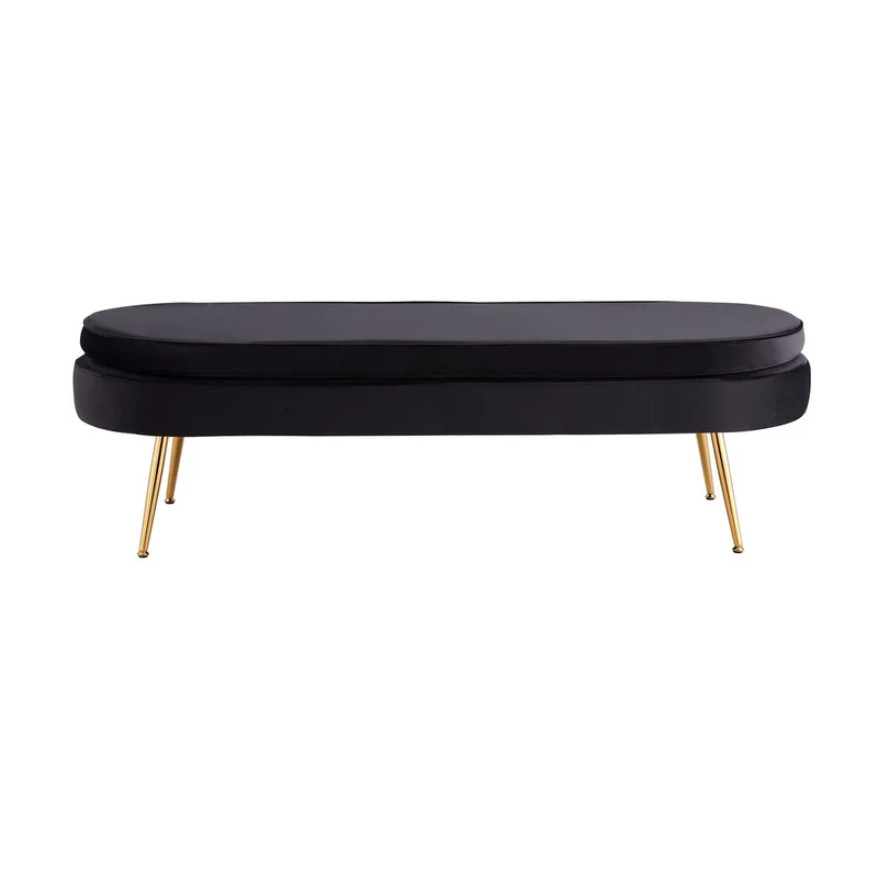 Ovaler Sitzpouf in Bankform – Samtoptik, Schwarz/Gold, 142 cm