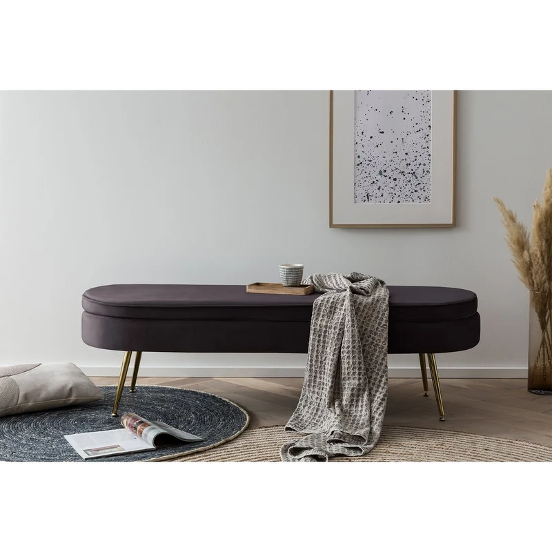 Ovaler Sitzpouf in Bankform – Samtoptik, Schwarz/Gold, 142 cm