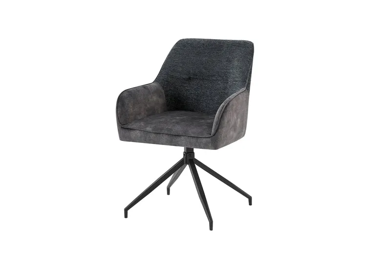 Esszimmerstuhl 2er Set JACKY / Vintage Velvet-Bouclé anthrazit / Gestell Metall schwarz / Sitzschale 360° drehbar / Esszimmerstuhl / Wohnzimmerstuhl / B 62, H 87, T 56 cm