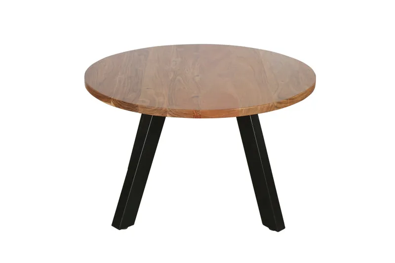 Couchtisch LARA / Platte Akazie massiv / Gestell Metall schwarz / D 75, H 47 cm