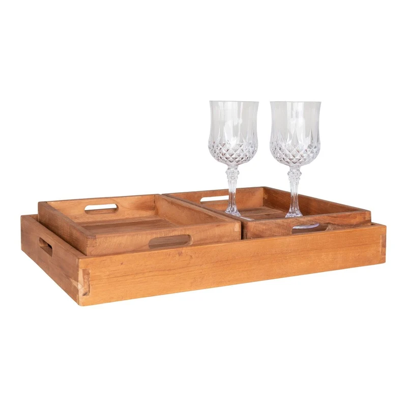 House Nordic Tablett Faro – Teak, Natur, Teakholz, 29 × 39 × 5 cm, 3er-Set