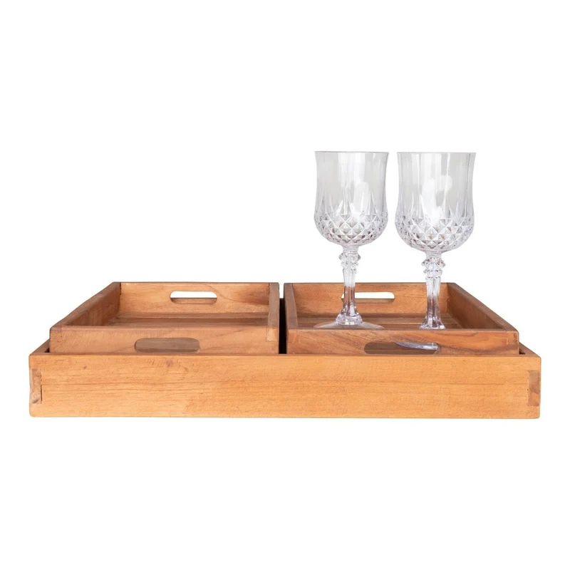 House Nordic Tablett Faro – Teak, Natur, Teakholz, 29 × 39 × 5 cm, 3er-Set
