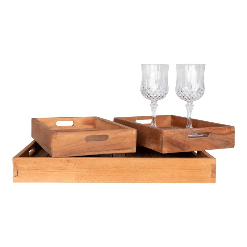 House Nordic Tablett Faro – Teak, Natur, Teakholz, 29 × 39 × 5 cm, 3er-Set