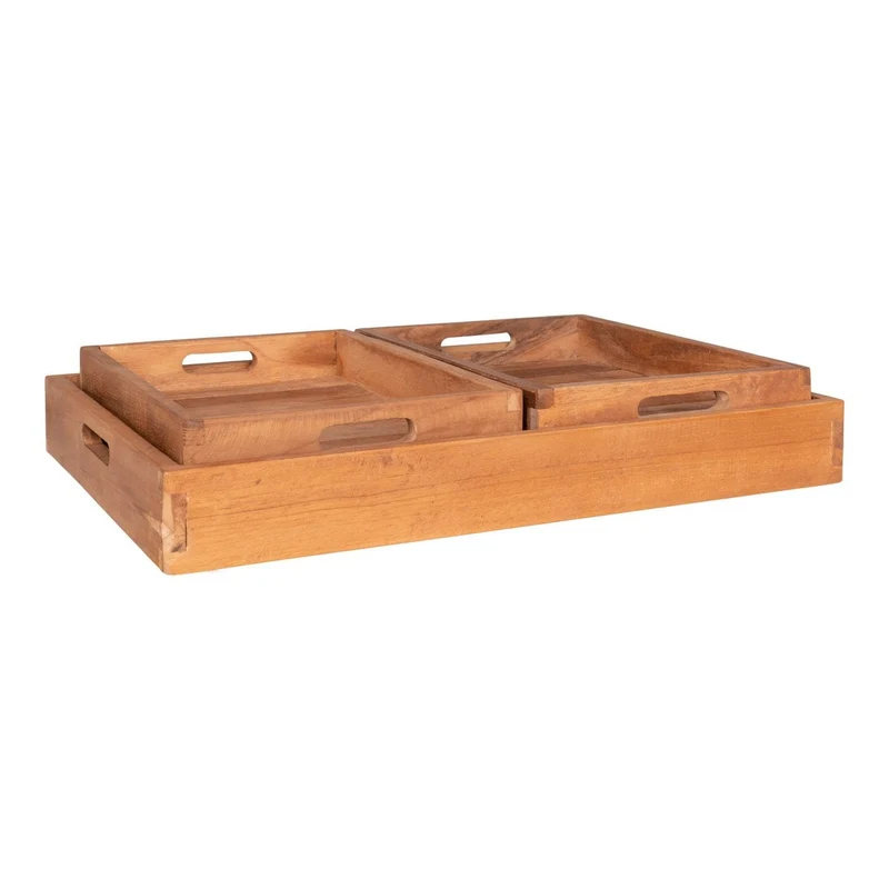 House Nordic Tablett Faro – Teak, Natur, Teakholz, 29 × 39 × 5 cm, 3er-Set