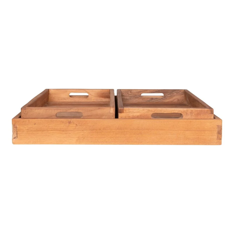 House Nordic Tablett Faro – Teak, Natur, Teakholz, 29 × 39 × 5 cm, 3er-Set