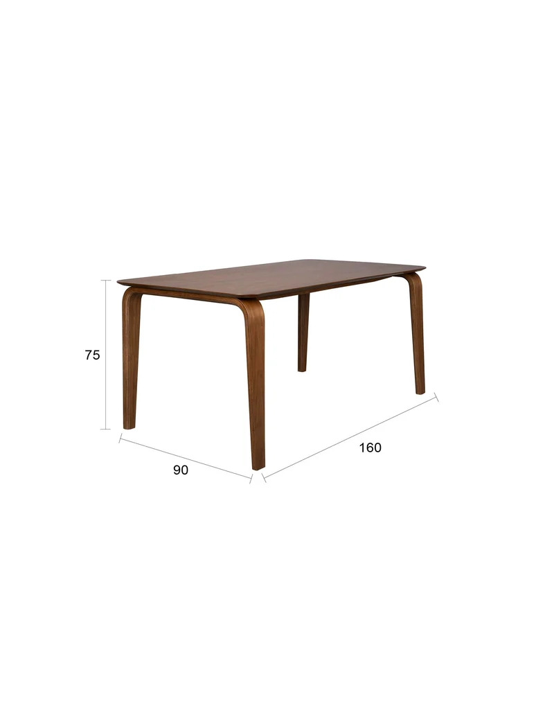 White Label Living Esstisch Walden – Braun, Nussbaumfurnier, 160 × 90 × 75 cm
