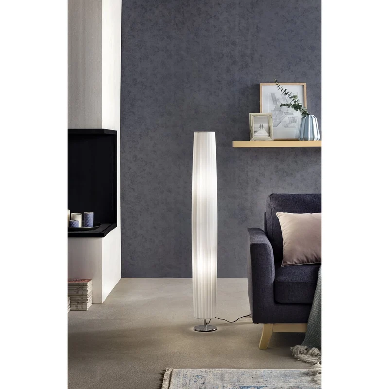 Stehleuchte mit Plisseeschirm und rundem Fuß – Weiß/Chrom, 120 cm