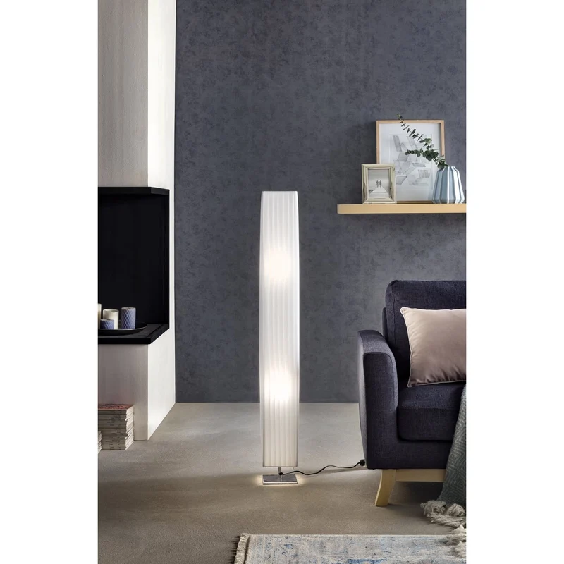 Stehleuchte mit Plisseeschirm und eckigem Fuß – Weiß/Chrom, 120 cm