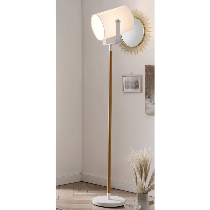 Stehleuchte mit schwenkbarem Stoffschirm – Natur/Weiß, 112 cm