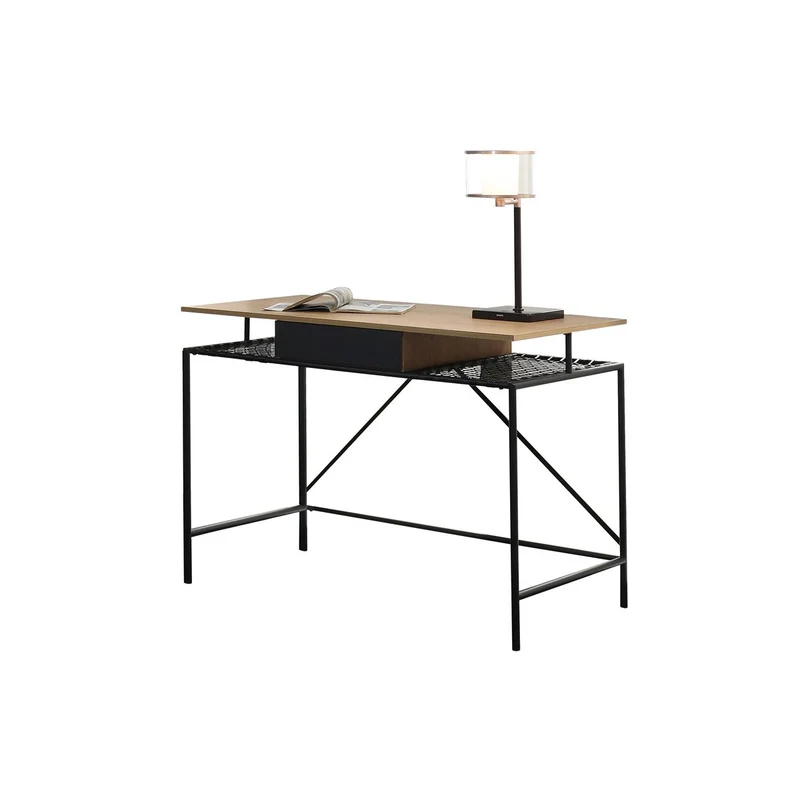 Schreibtisch mit Polyrattanablage – Natur/Schwarz, 110 cm