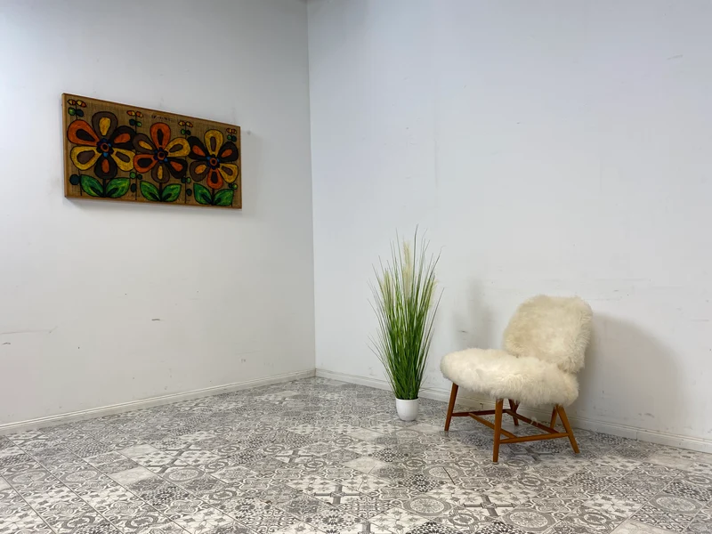 WMK # 1/3 Außergewönlicher & sehr seltener skandinavischer 50er Jahre Designer Sessel von Alf Svensson mit neuem Fellbezug