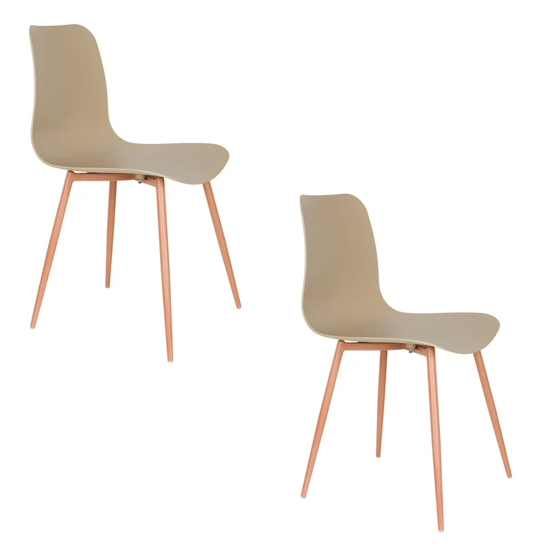 White Label Living Stuhl Leon – Beige, Stahl, 49 × 44 × 80 cm, 2er-Set