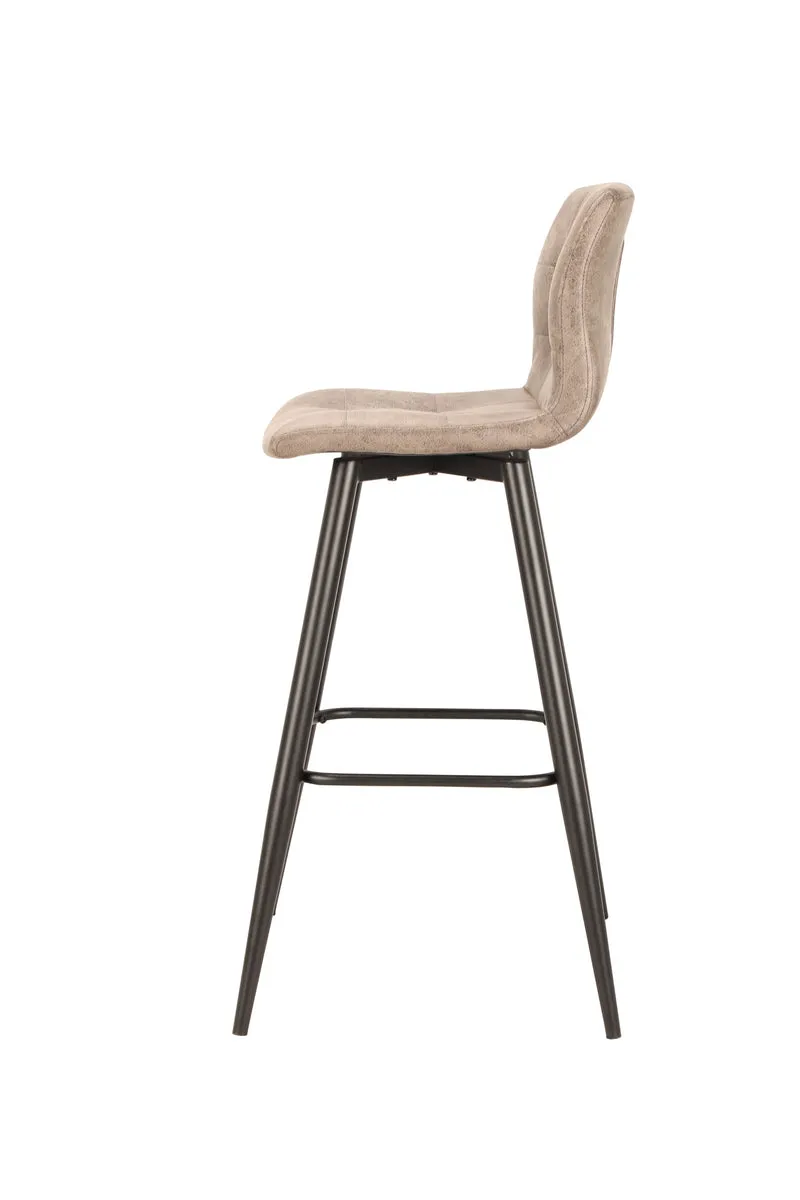 Barhocker SIMONE / Moderner Barhocker in Vintage braun oder Webstoff anthrazit / mit Rückenlehne / Gestell pulverbeschichtet in schwarz / B 42, H 103, T 51 cm