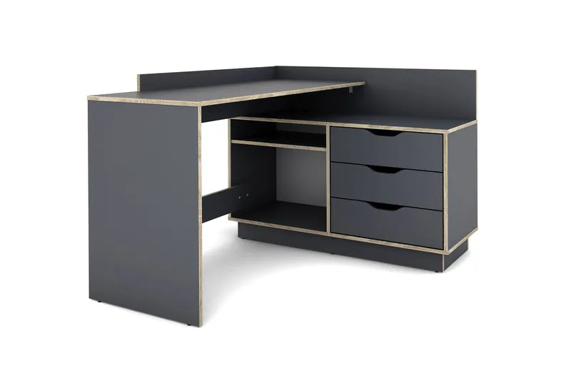 Winkelschreibtisch BELFAST / Rechts oder Links montierbar / 3 Schubkästen / Anthrazit, Weiß-Anthrazit, Artisan Eiche (Eiche-Optik) oder Old Wood (Altholz-Optik) /Bürotisch / Eckschreibtisch / Schreibtisch / B 129, H 83,5, T 105 cm