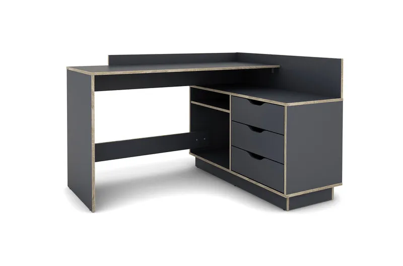 Winkelschreibtisch BELFAST / Rechts oder Links montierbar / 3 Schubkästen / Anthrazit, Weiß-Anthrazit, Artisan Eiche (Eiche-Optik) oder Old Wood (Altholz-Optik) /Bürotisch / Eckschreibtisch / Schreibtisch / B 129, H 83,5, T 105 cm