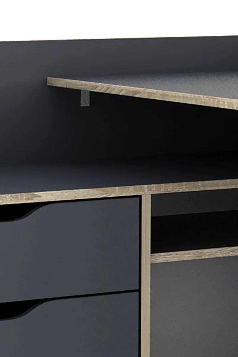Winkelschreibtisch BELFAST / Rechts oder Links montierbar / 3 Schubkästen / Anthrazit, Weiß-Anthrazit, Artisan Eiche (Eiche-Optik) oder Old Wood (Altholz-Optik) /Bürotisch / Eckschreibtisch / Schreibtisch / B 129, H 83,5, T 105 cm