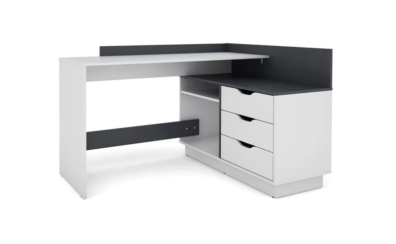 Winkelschreibtisch BELFAST / Rechts oder Links montierbar / 3 Schubkästen / Anthrazit, Weiß-Anthrazit, Artisan Eiche (Eiche-Optik) oder Old Wood (Altholz-Optik) /Bürotisch / Eckschreibtisch / Schreibtisch / B 129, H 83,5, T 105 cm