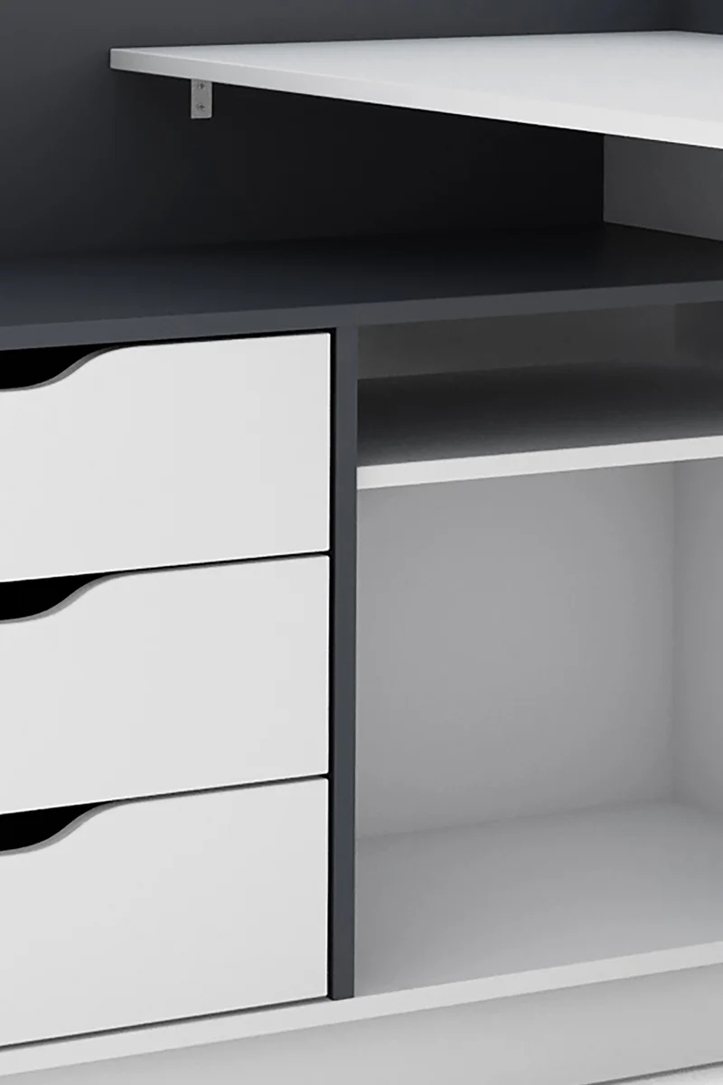 Winkelschreibtisch BELFAST / Rechts oder Links montierbar / 3 Schubkästen / Anthrazit, Weiß-Anthrazit, Artisan Eiche (Eiche-Optik) oder Old Wood (Altholz-Optik) /Bürotisch / Eckschreibtisch / Schreibtisch / B 129, H 83,5, T 105 cm