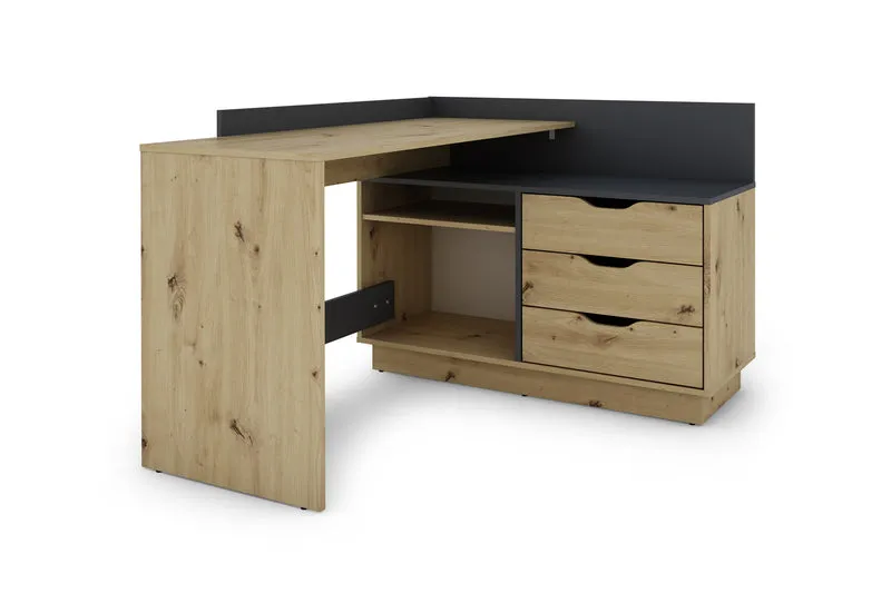 Winkelschreibtisch BELFAST / Rechts oder Links montierbar / 3 Schubkästen / Anthrazit, Weiß-Anthrazit, Artisan Eiche (Eiche-Optik) oder Old Wood (Altholz-Optik) /Bürotisch / Eckschreibtisch / Schreibtisch / B 129, H 83,5, T 105 cm