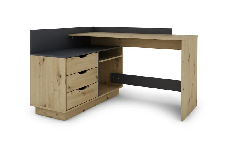 Winkelschreibtisch BELFAST / Rechts oder Links montierbar / 3 Schubkästen / Anthrazit, Weiß-Anthrazit, Artisan Eiche (Eiche-Optik) oder Old Wood (Altholz-Optik) /Bürotisch / Eckschreibtisch / Schreibtisch / B 129, H 83,5, T 105 cm