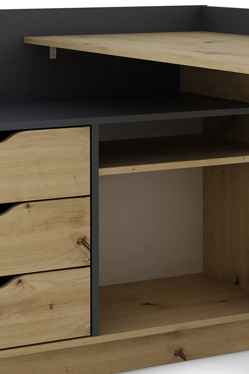 Winkelschreibtisch BELFAST / Rechts oder Links montierbar / 3 Schubkästen / Anthrazit, Weiß-Anthrazit, Artisan Eiche (Eiche-Optik) oder Old Wood (Altholz-Optik) /Bürotisch / Eckschreibtisch / Schreibtisch / B 129, H 83,5, T 105 cm