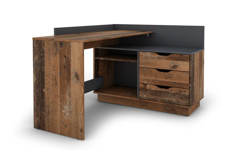 Winkelschreibtisch BELFAST / Rechts oder Links montierbar / 3 Schubkästen / Anthrazit, Weiß-Anthrazit, Artisan Eiche (Eiche-Optik) oder Old Wood (Altholz-Optik) /Bürotisch / Eckschreibtisch / Schreibtisch / B 129, H 83,5, T 105 cm