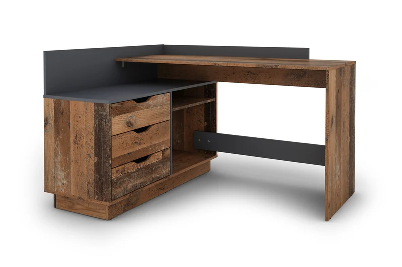 Winkelschreibtisch BELFAST / Rechts oder Links montierbar / 3 Schubkästen / Anthrazit, Weiß-Anthrazit, Artisan Eiche (Eiche-Optik) oder Old Wood (Altholz-Optik) /Bürotisch / Eckschreibtisch / Schreibtisch / B 129, H 83,5, T 105 cm