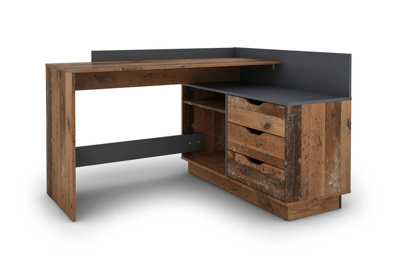 Winkelschreibtisch BELFAST / Rechts oder Links montierbar / 3 Schubkästen / Anthrazit, Weiß-Anthrazit, Artisan Eiche (Eiche-Optik) oder Old Wood (Altholz-Optik) /Bürotisch / Eckschreibtisch / Schreibtisch / B 129, H 83,5, T 105 cm