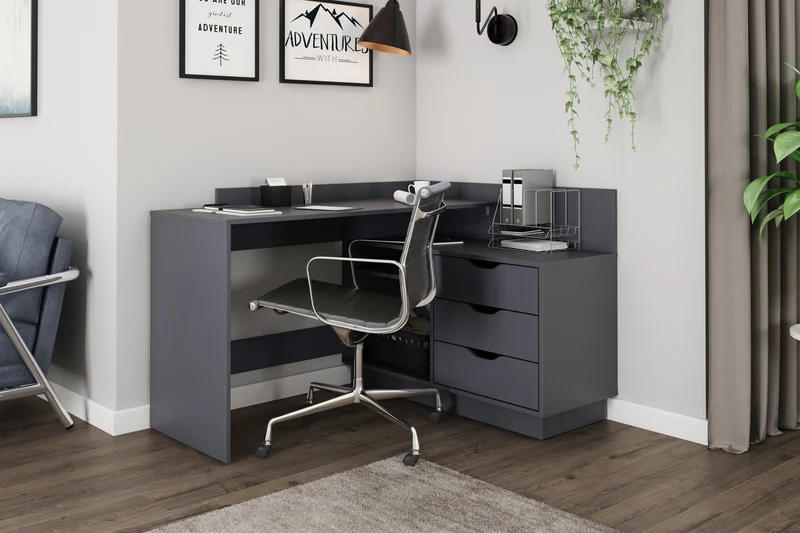 Winkelschreibtisch BELFAST / Rechts oder Links montierbar / 3 Schubkästen / Anthrazit, Weiß-Anthrazit, Artisan Eiche (Eiche-Optik) oder Old Wood (Altholz-Optik) /Bürotisch / Eckschreibtisch / Schreibtisch / B 129, H 83,5, T 105 cm