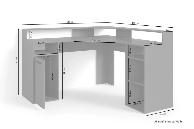 Schreibtisch FOX / Gaming-Tisch in anthrazit, weiß, Old Wood (Altholz-Optik) oder Artisan Eiche (Eiche-Optik) / Mit viel Stauraum und großer Tischplatte / Computer-Tisch / PC / Arbeits-Tisch / B 139, H 90,8, T 139 cm