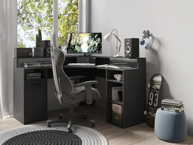Schreibtisch FOX / Gaming-Tisch in anthrazit, weiß, Old Wood (Altholz-Optik) oder Artisan Eiche (Eiche-Optik) / Mit viel Stauraum und großer Tischplatte / Computer-Tisch / PC / Arbeits-Tisch / B 139, H 90,8, T 139 cm