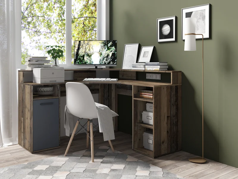 Schreibtisch FOX / Gaming-Tisch in anthrazit, weiß, Old Wood (Altholz-Optik) oder Artisan Eiche (Eiche-Optik) / Mit viel Stauraum und großer Tischplatte / Computer-Tisch / PC / Arbeits-Tisch / B 139, H 90,8, T 139 cm