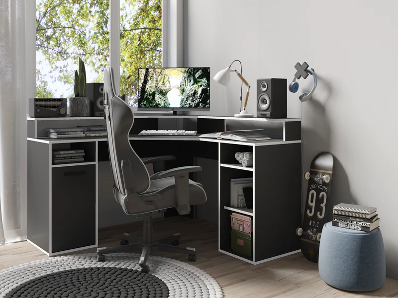 Schreibtisch FOX / Gaming-Tisch in anthrazit, weiß, Old Wood (Altholz-Optik) oder Artisan Eiche (Eiche-Optik) / Mit viel Stauraum und großer Tischplatte / Computer-Tisch / PC / Arbeits-Tisch / B 139, H 90,8, T 139 cm