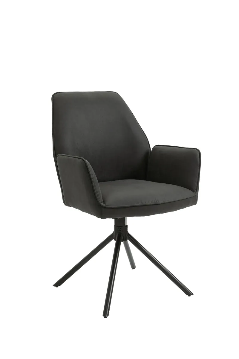 Esszimmerstuhl 2er Set Blair / Microfaser in schwarz, Samt in anthrazit oder Webstoff in hellgrau / Gestell Metall schwarz / Sitzschale 360° drehbar / Esszimmerstuhl / Wohnzimmerstuhl / B 57, H 89, T 61 cm