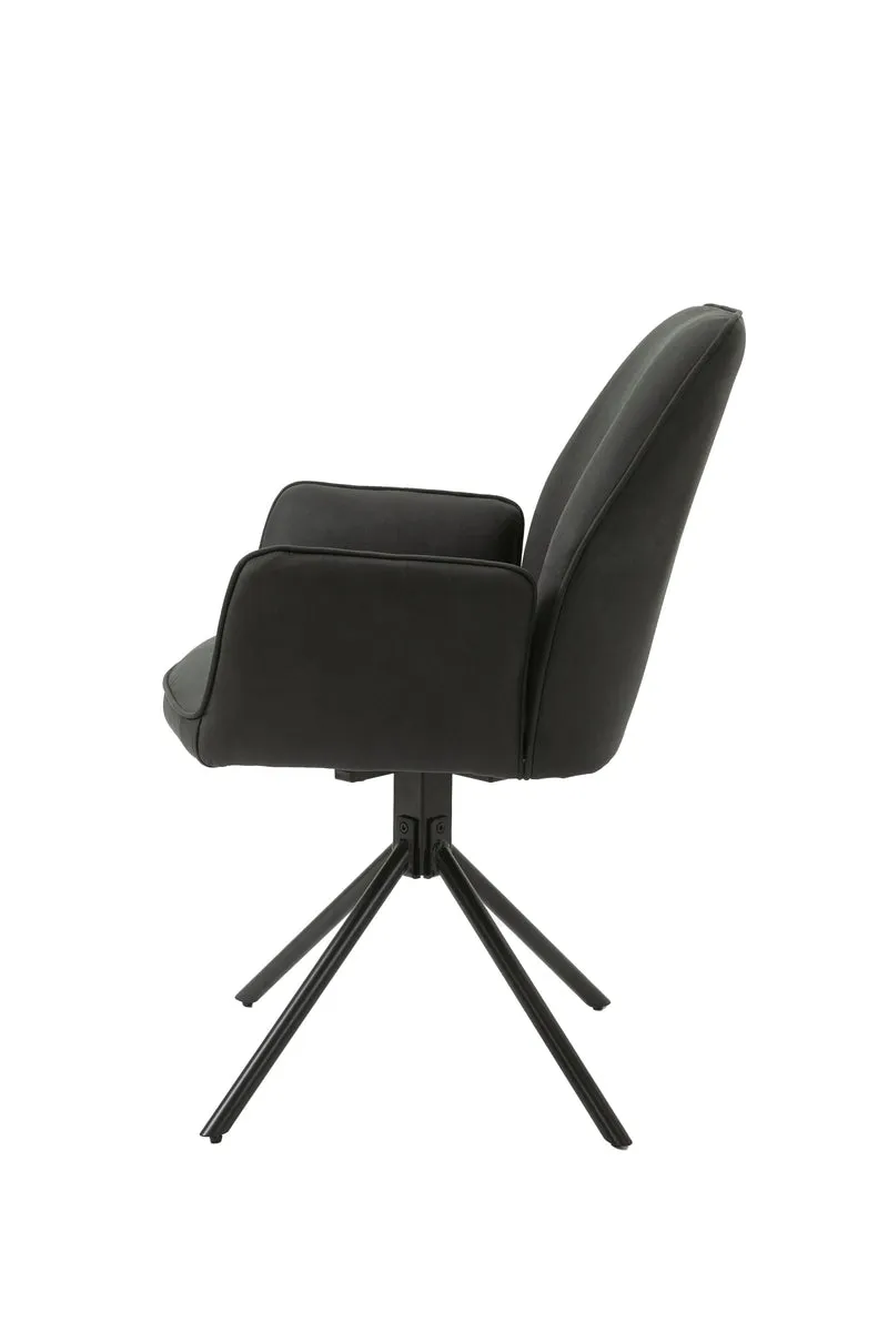 Esszimmerstuhl 2er Set Blair / Microfaser in schwarz, Samt in anthrazit oder Webstoff in hellgrau / Gestell Metall schwarz / Sitzschale 360° drehbar / Esszimmerstuhl / Wohnzimmerstuhl / B 57, H 89, T 61 cm