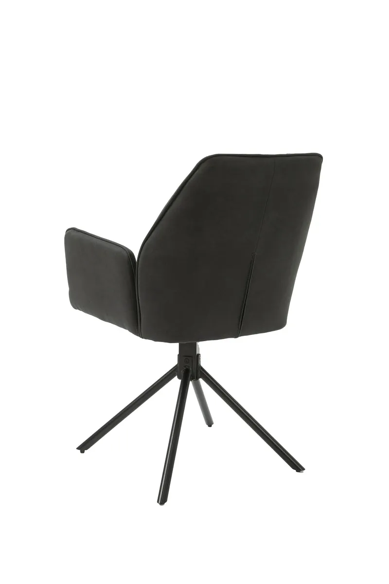 Esszimmerstuhl 2er Set Blair / Microfaser in schwarz, Samt in anthrazit oder Webstoff in hellgrau / Gestell Metall schwarz / Sitzschale 360° drehbar / Esszimmerstuhl / Wohnzimmerstuhl / B 57, H 89, T 61 cm