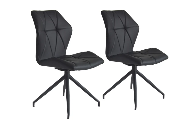 Esszimmerstuhl 2er Set IMKE / Kunstleder grau oder schwarz / Gestell Metall schwarz / Sitzschale 360° drehbar / Esszimmerstuhl / Diamanten-Steppung / B 52, H 90,5, T 62 cm