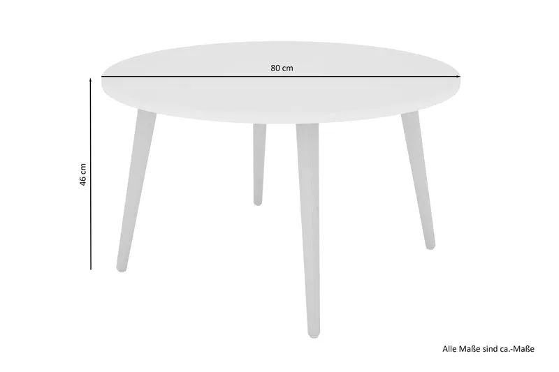 Couchtisch LASSE / Melamin weiß, Buche massiv natur / D 80, H 46 cm / skandinavischer Stil
