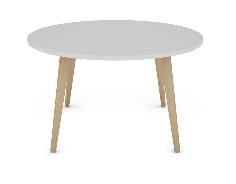 Couchtisch LASSE / Melamin weiß, Buche massiv natur / D 80, H 46 cm / skandinavischer Stil