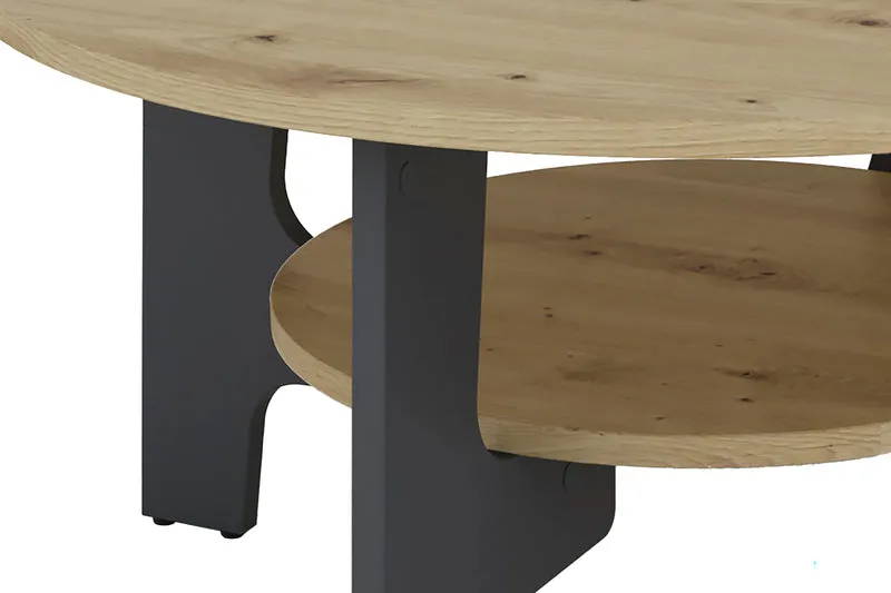 Couchtisch JONNY / Melamin anthrazit, weiß, Artisan Eiche (Eiche-Optik) oder Old Wood (Altholz-Optik) / D 80, H 42,5 cm / mit praktischem Ablageboden