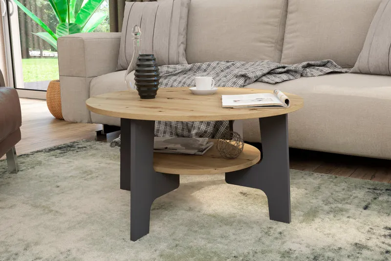 Couchtisch JONNY / Melamin anthrazit, weiß, Artisan Eiche (Eiche-Optik) oder Old Wood (Altholz-Optik) / D 80, H 42,5 cm / mit praktischem Ablageboden
