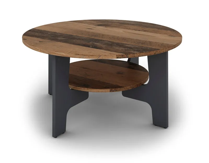 Couchtisch JONNY / Melamin anthrazit, weiß, Artisan Eiche (Eiche-Optik) oder Old Wood (Altholz-Optik) / D 80, H 42,5 cm / mit praktischem Ablageboden