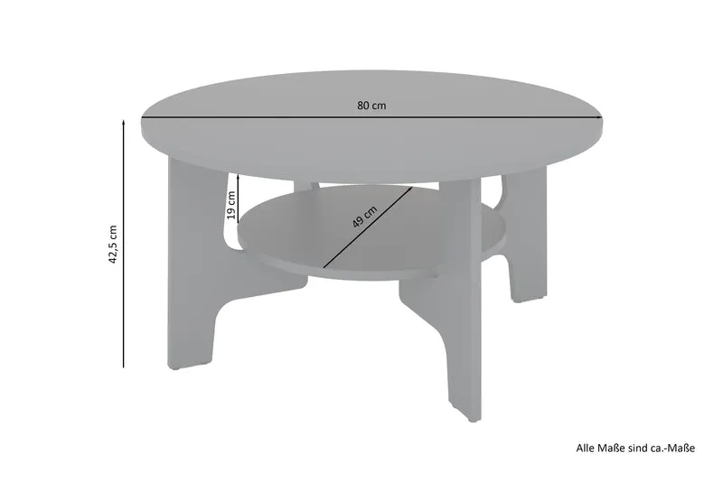 Couchtisch JONNY / Melamin anthrazit, weiß, Artisan Eiche (Eiche-Optik) oder Old Wood (Altholz-Optik) / D 80, H 42,5 cm / mit praktischem Ablageboden