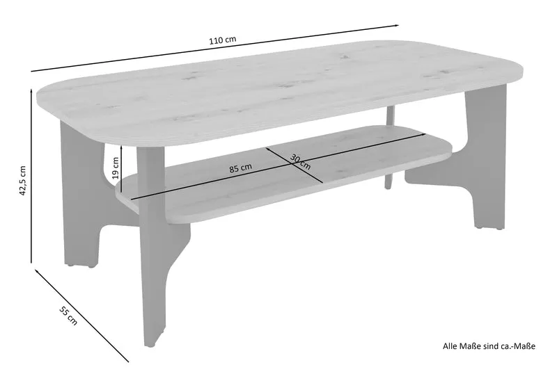 Couchtisch JONNY / Melamin Artisan Eiche (Eiche-Optik), Old Wood (Altholz-Optik) oder weiß, Melamin Anthrazit / B 110, H 42,5, T 55 cm / mit Ablageboden