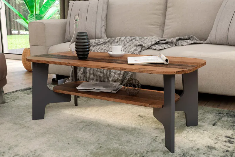 Couchtisch JONNY / Melamin Artisan Eiche (Eiche-Optik), Old Wood (Altholz-Optik) oder weiß, Melamin Anthrazit / B 110, H 42,5, T 55 cm / mit Ablageboden