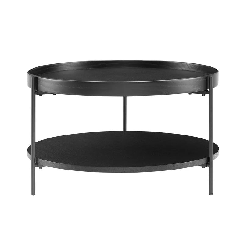 Couchtisch mit zwei Ablagen – Schwarz, Holzfurnier, Ø 69 cm