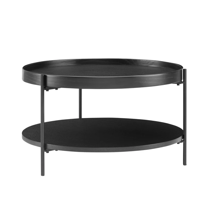 Couchtisch mit zwei Ablagen – Schwarz, Holzfurnier, Ø 69 cm